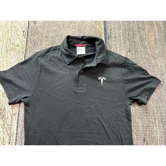 Tesla Elon Musk Men’s Black Golf Polo Shirt Electric Car XS Polyester Blend - Picture 2 of 7